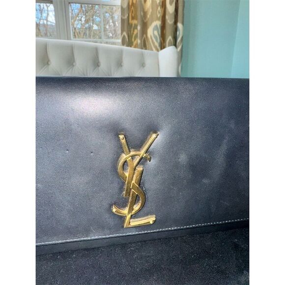 Saint Laurent Kate‎ Clutch Black Leather Gold Hardware Women's Bag - Picture 7 of 15